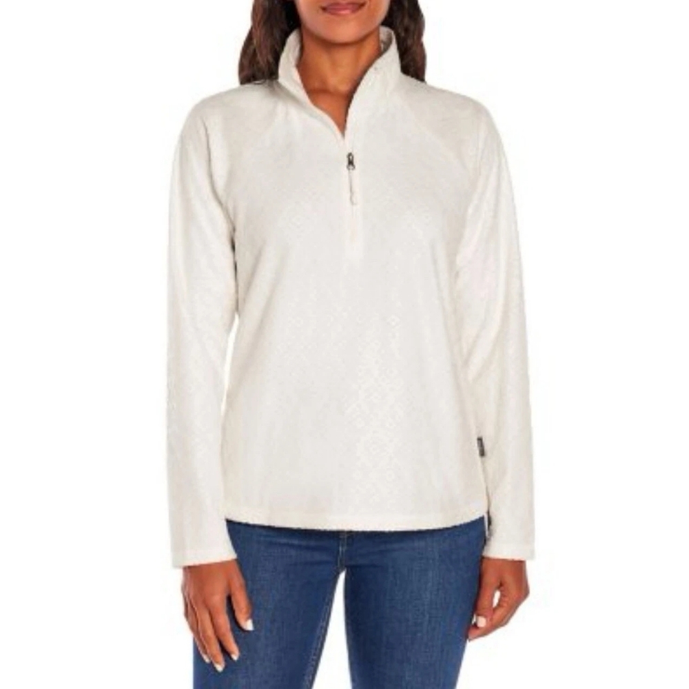 Eddie Bauer Ivory Quarter-Zip Teddy Fleece Jacket